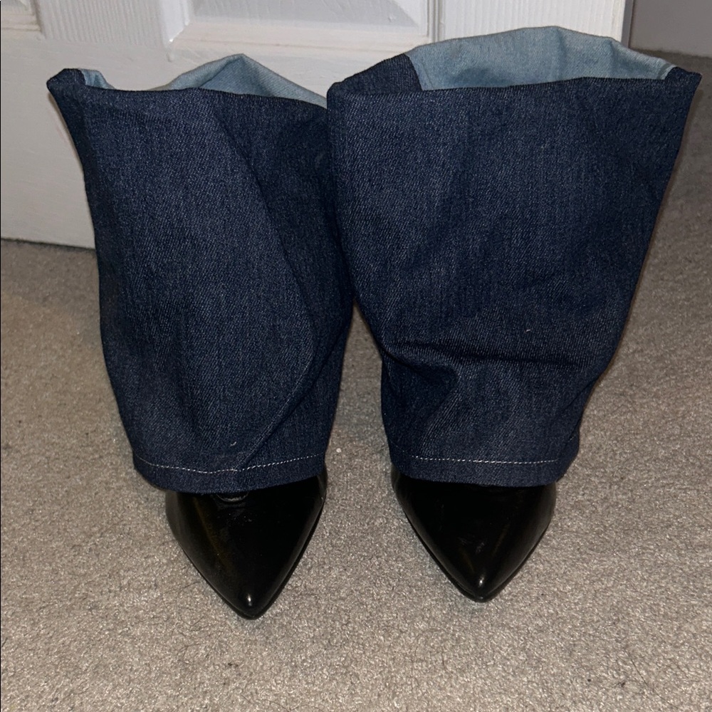 Denim and Black Pointed Toe Boots